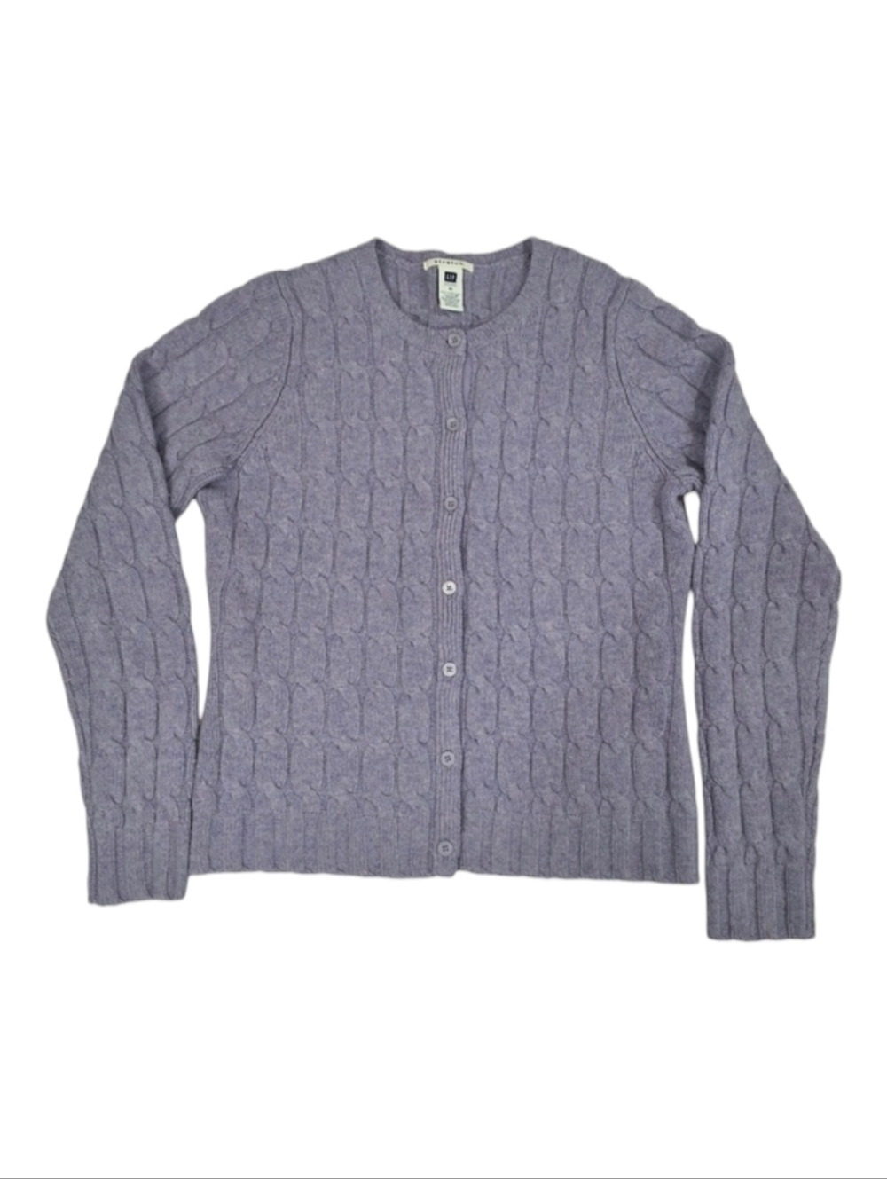 GAP~VTG Y2K~Women Lambswool Cable Knit Cardigan~Lilac Purple~Lagenlook~Preppy~M